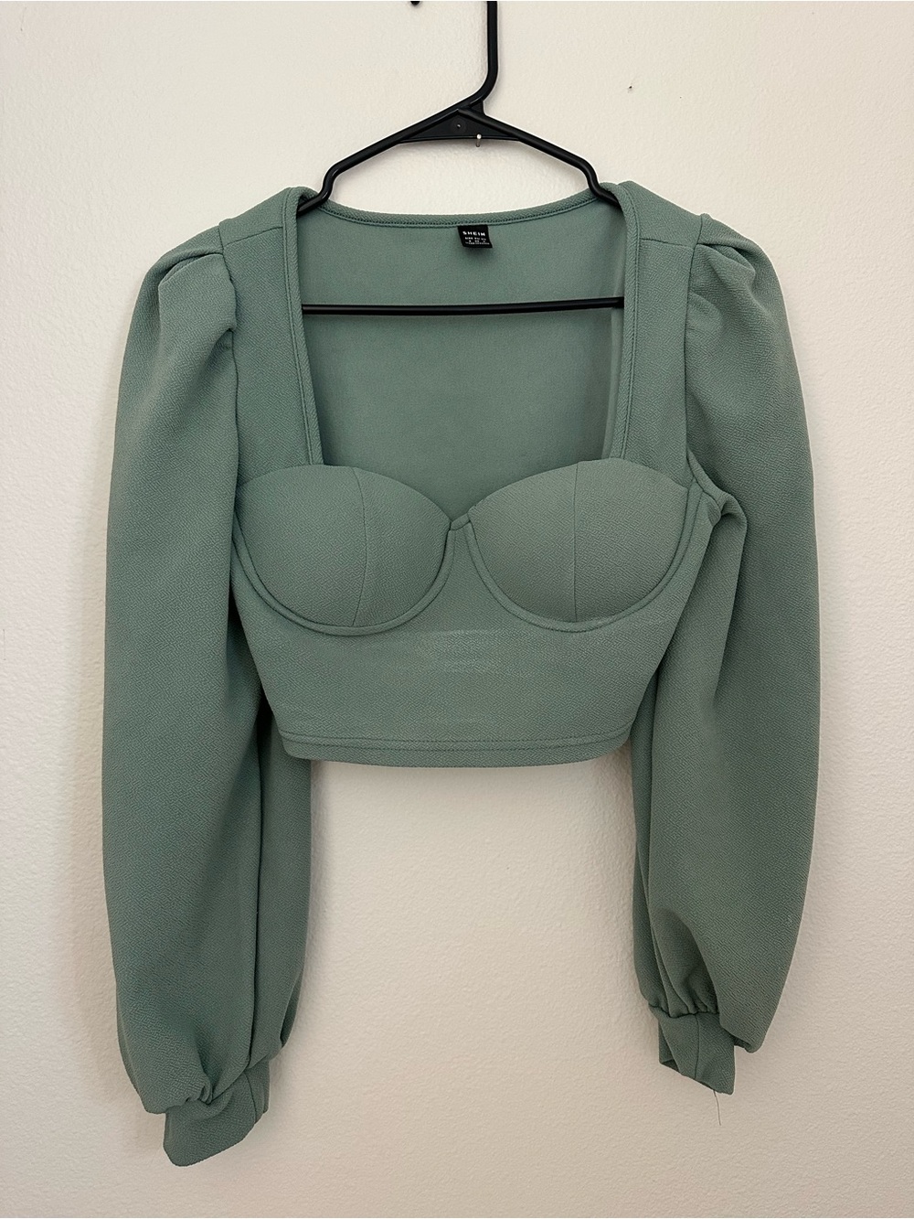SHEIN Sage Green Puff-Sleeve Bustier Crop Top